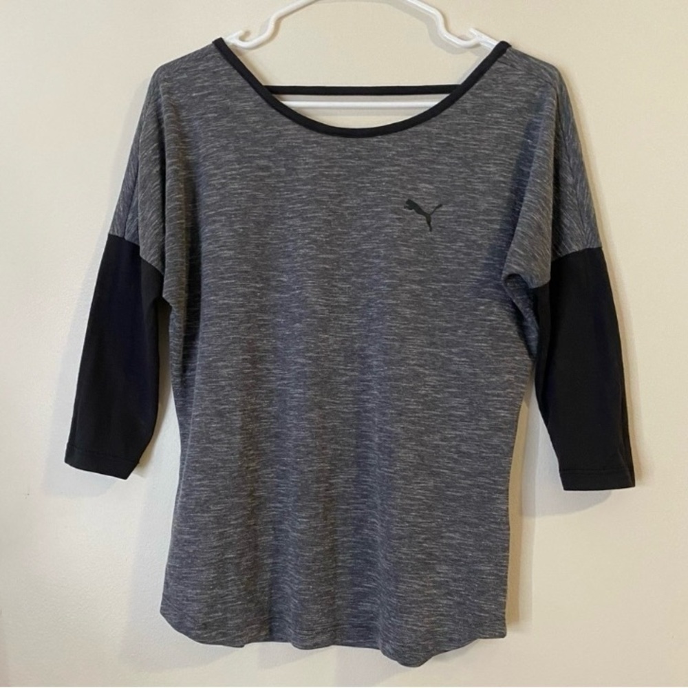 Puma Women’s Heather Gray 3/4 Sleeve Active Top open back